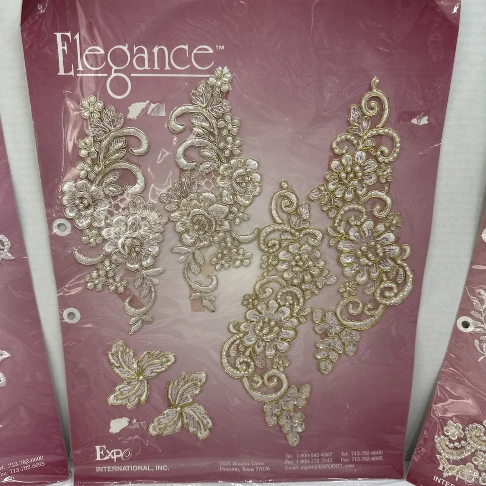 7 Packs Elegance Lace Accent Applique Sew On Embellishments Lot NOS Pearl Bridal
